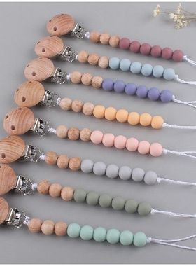 Wooden Baby Chew Bead Pacifier Clips Dummy Chain Holder