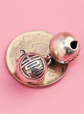 (声音小)925泰银复古吉祥圆球铃铛吊坠diy手錬项链银饰配件材料