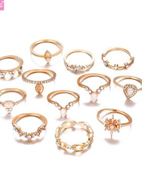极速12pcs/set rings fashion diamond joint ring hand decorati