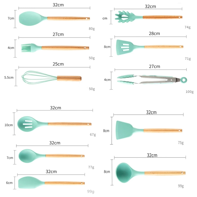 9/11/12Pc Silicone Kitchen Utensils Set Non-stick Spatula Sh