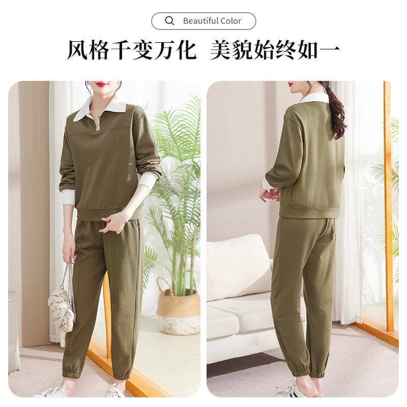 妈妈春装运动服套装2023新款中年女士春秋时尚上衣中老年休闲卫衣