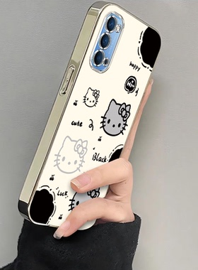 适用opporeno4手机壳新款男款电镀凯蒂猫女Reno4pro5g硅胶保护套opp0pp0pporeno4se软壳全包创意oppr防摔卡通