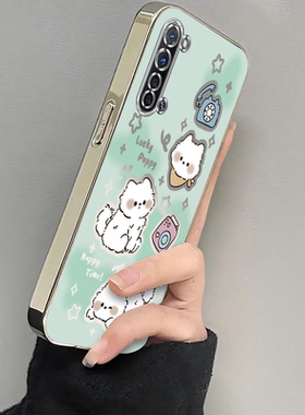 适用PDCM00手机壳PCLM50套OPPO新款Reno3元气版OPPOPDCM00电镀可爱小狗带手绳全包PDCMOO防摔OPPOReno35G女款