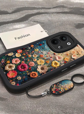 oppoReno9Pro十手机壳Reno95G适用oppo新款0pp0硅胶reon外壳opporone全包防摔5goreno女opporen时尚油画花海