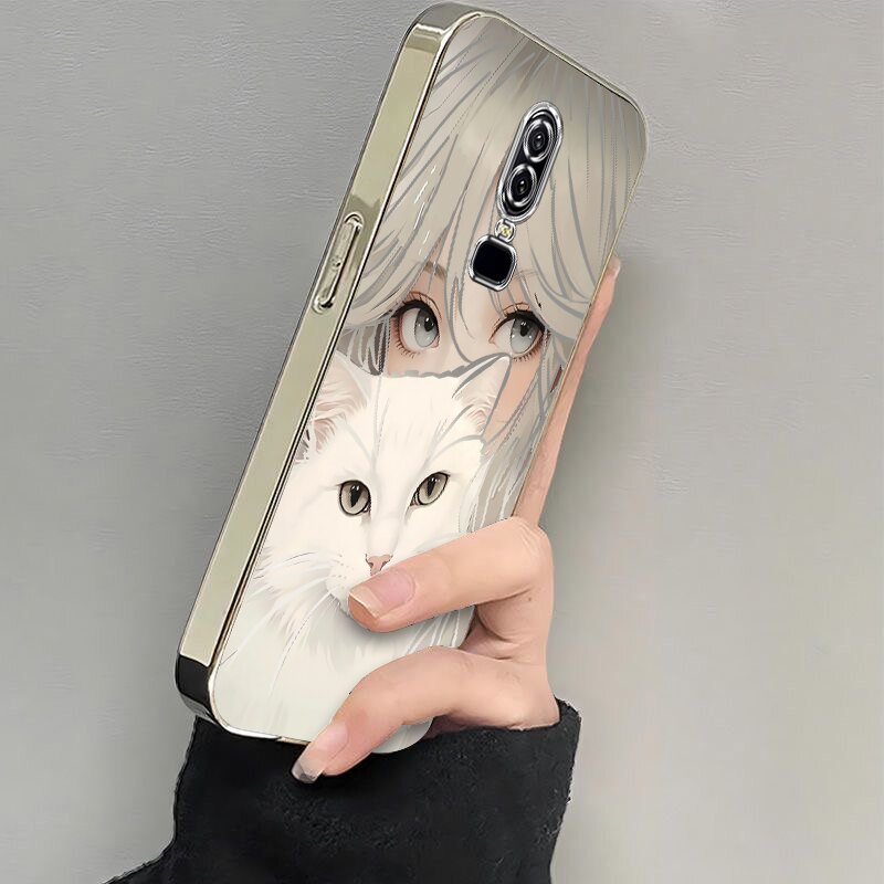适用一加6手机壳ONEPlus6保护套A6000新款OPPO外壳1加6十1+6高级带手绳电镀抱猫女孩全包防摔创意高级感软壳