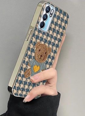 适用PEQM00手机壳OPPOPEQMOO新款OPPOPEQM外壳OPPO套opp0pp0全包Reno65G防摔oppoReno6电镀毛线小熊女生ren06