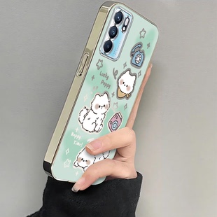适用PEQM00手机壳OPPOPEQMOO新款OPPOPEQM外壳OPPO套电镀可爱小狗opp0pp0全包Reno65G防摔oppoReno6女生ren06