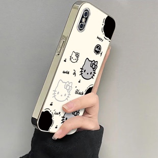 适用苹果x手机壳新款iPhoneXS防摔全包保护套xs高级感硅胶带挂绳电镀凯蒂猫女款可爱卡通xsmax小众叉xr软外壳