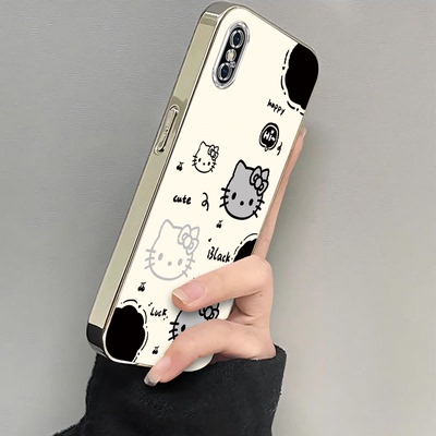 适用苹果x手机壳新款iPhoneXS防摔全包保护套xs高级感硅胶带挂绳电镀凯蒂猫女款可爱卡通xsmax小众叉xr软外壳