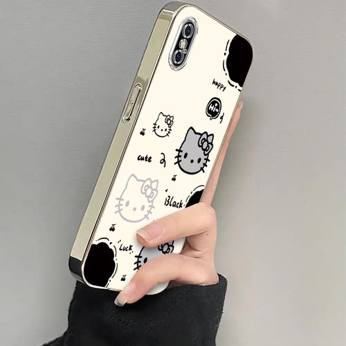 适用苹果x手机壳新款iPhoneXS防摔全包保护套xs高级感硅胶带挂绳电镀凯蒂猫女款可爱卡通xsmax小众叉xr软外壳