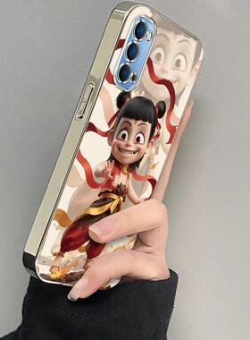 适用opporeno4手机壳新款男款电镀哪咤男女Reno4pro5g硅胶保护套opp0pp0pporeno4se软壳全包创意oppr防摔卡通