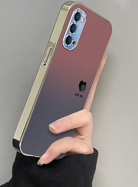 适用opporeno4手机壳新款男款电镀渐变爱心女Reno4pro5g硅胶保护套opp0pp0pporeno4se软全包创意oppr防摔卡通