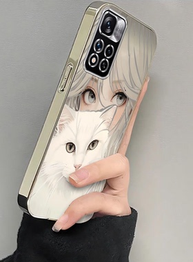 适用红米Note11Pro十手机壳RedmiNote115G套114G小米Redmi外壳noto电镀抱猫女孩硅胶not4G5G全包n0te防摔+Por