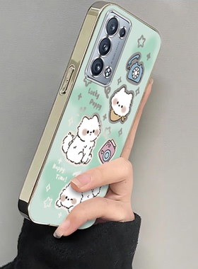 适用PENM00手机壳OPPOPENM00保护PENMOO套OPPOPENMOO新款电镀可爱小狗OPPOReno6Pro+5G全包防摔OPPO十Reno女