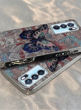 适用PEPM00手机壳OPPOPEPM00套PEPMOO新款OPPOPEPMOO电镀复古蝴蝶OPPOReno6Pro5G全包OPPO防摔Reno女款带手绳