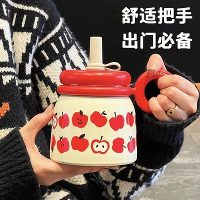 可爱吸管保温杯女生高颜值桌面杯学生户外冰霸Q杯子带把手家用办