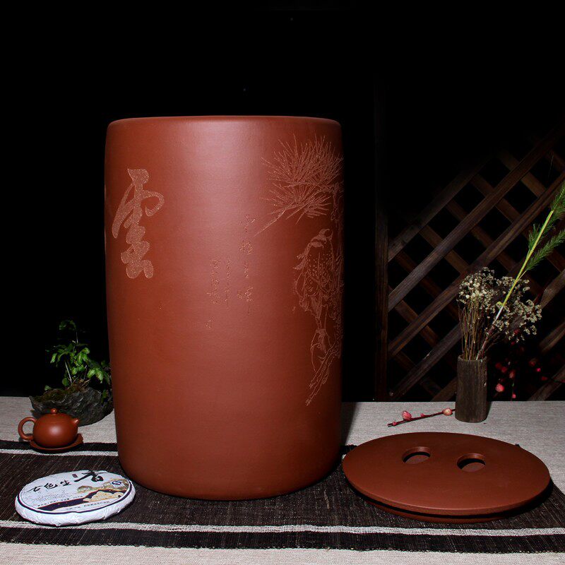 宜兴紫砂茶叶f罐特大号茶叶缸65茶饼普洱醒茶密封罐储物存茶缸茶