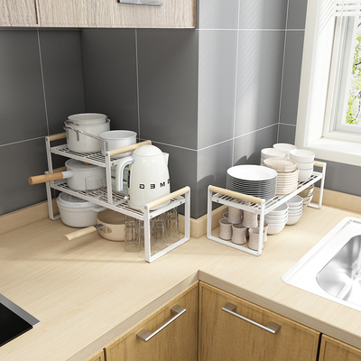 日系白色厨房台面分层置物u架桌面储物架收纳橱柜内隔层分隔板锅