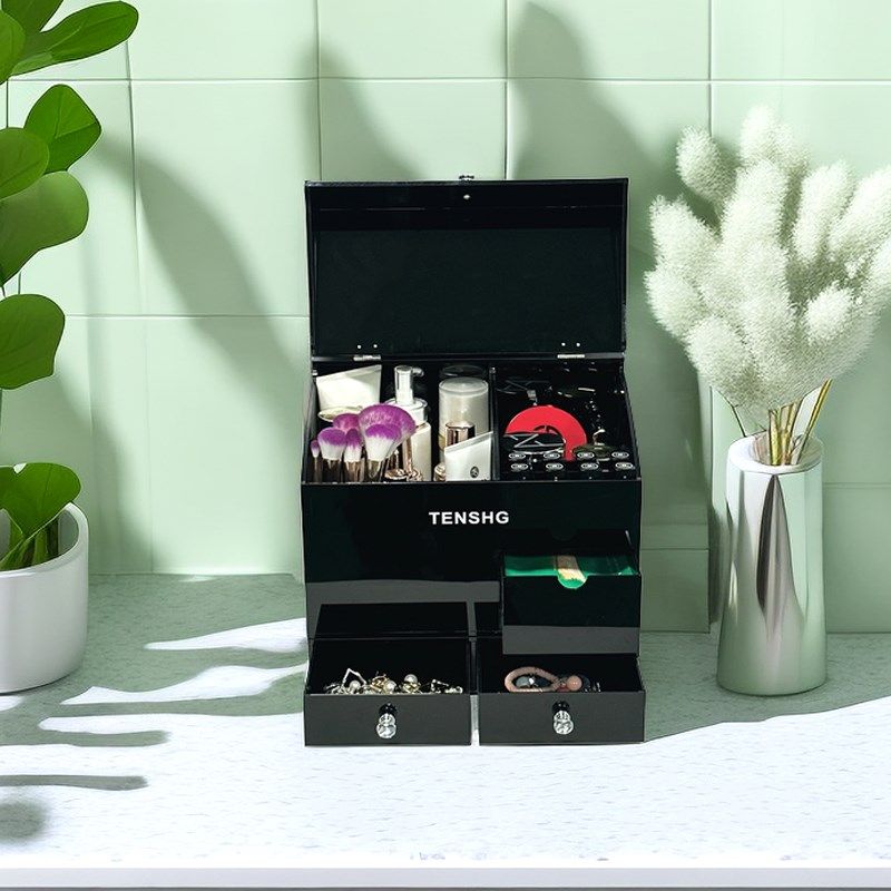 亚克力桌面黑色翻盖式化妆品收纳盒抽屉I式防尘护肤品梳妆台置物,收纳整理,桌面收纳盒,淘宝优惠券,粉丝福利购,淘宝优惠卷