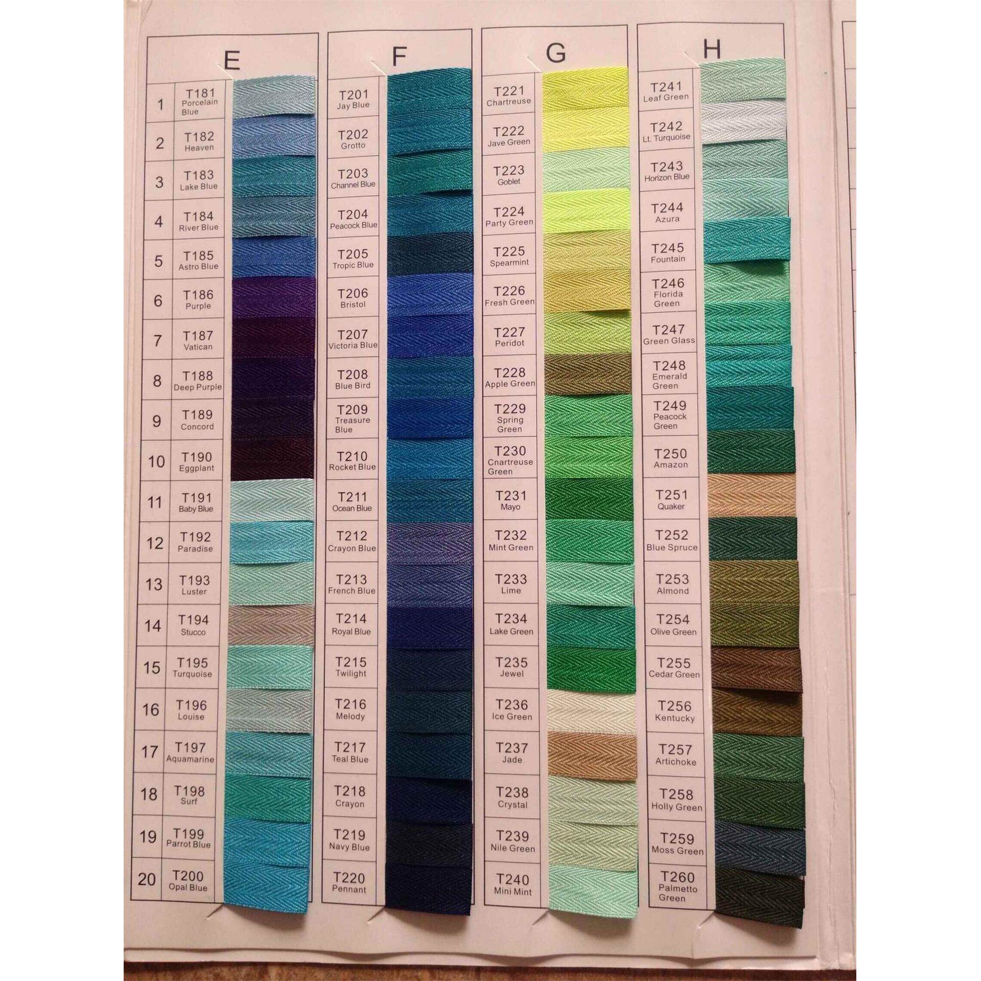 拉链色卡拉链颜色比对卡拉链颜色选择参考卡色卡