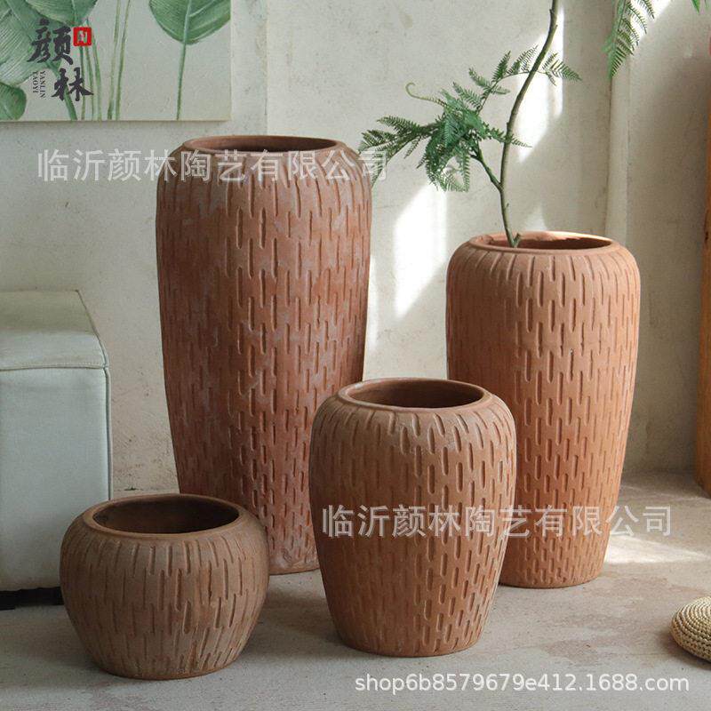 艺术红陶花盆粗陶盆美式乡村复古红陶欧式庭院景观种植组合盆透气