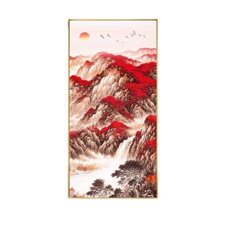 鸿运当头玄关入户装饰画新中式山水画流水生财画走廊过道招财挂画