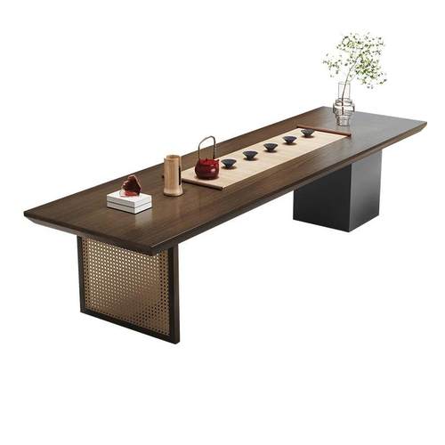 侘寂风实木茶桌办公室简约禅意茶台民宿大堂原木客厅泡茶桌椅组合