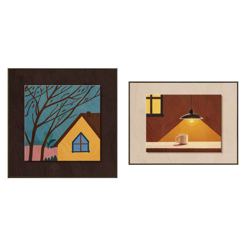 中古风餐厅装饰画法式复古卧室房间两联壁画美拉德餐桌旁饭厅挂画