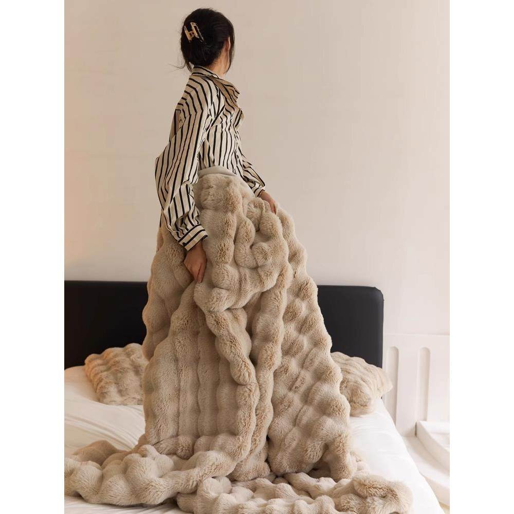 冬季奶油风立体獭兔毛绒兔兔绒毛毯沙发装饰休闲毯卧室毯子毛绒毯,床上用品,休闲毯/毛毯/绒毯,淘宝优惠券,粉丝福利购,淘宝优惠卷