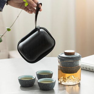 户外便携旅行收纳茶具套装山峦玻璃快客杯一壶三杯个人茶水分离杯