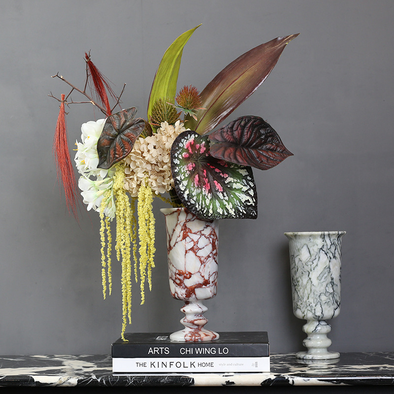 欧式大理石花器纹理花瓶售楼部酒店茶几玄关客厅软装花插装饰器皿