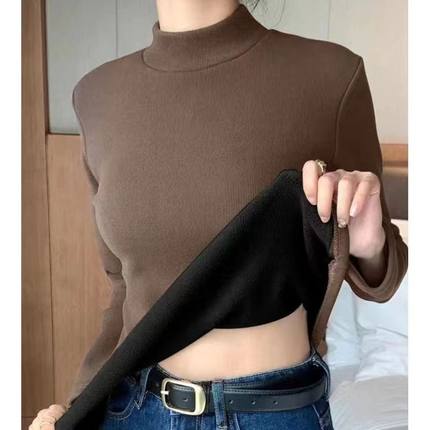 银狐绒莫代尔冬季立领保暖长袖打底衫女大码加绒加厚修身内搭上衣