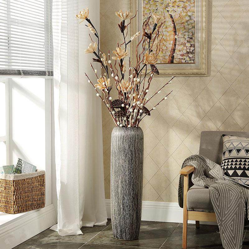 景德镇陶瓷落地花瓶大摆件大号欧式客厅装饰干花插花套装北欧美式