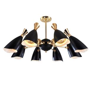 后现代北欧客厅吊灯个性 创意设计师吊灯餐厅卧室黑加金喇叭吊灯