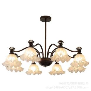 美式 田园客厅吊灯创意网红铃兰花朵灯复古乡村灯具中古餐厅卧室灯