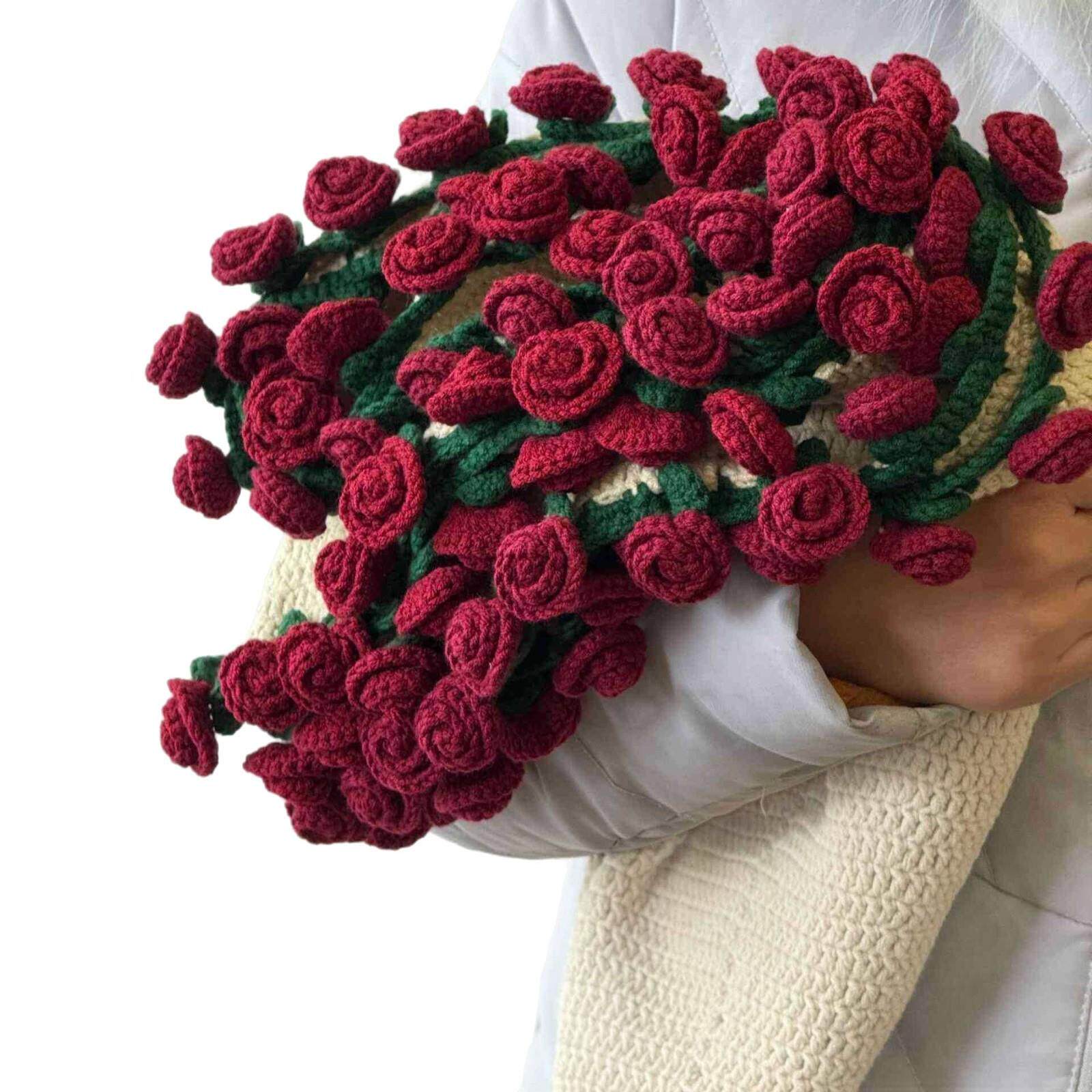 玫瑰花束毯子手工编织diy材料包毛线团钩织花朵毛毯铃兰花毯成品