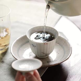 拟古青瓷流水条纹棱今盖碗功夫茶具泡茶碗手工薄胎敬茶碗