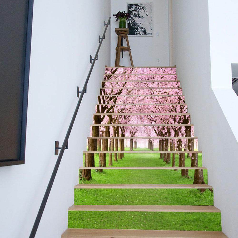 LT015家居翻新楼梯贴时尚创意台阶装饰墙贴樱花树美景街道,家居饰品,软装墙贴,淘宝优惠券,粉丝福利购,淘宝优惠卷