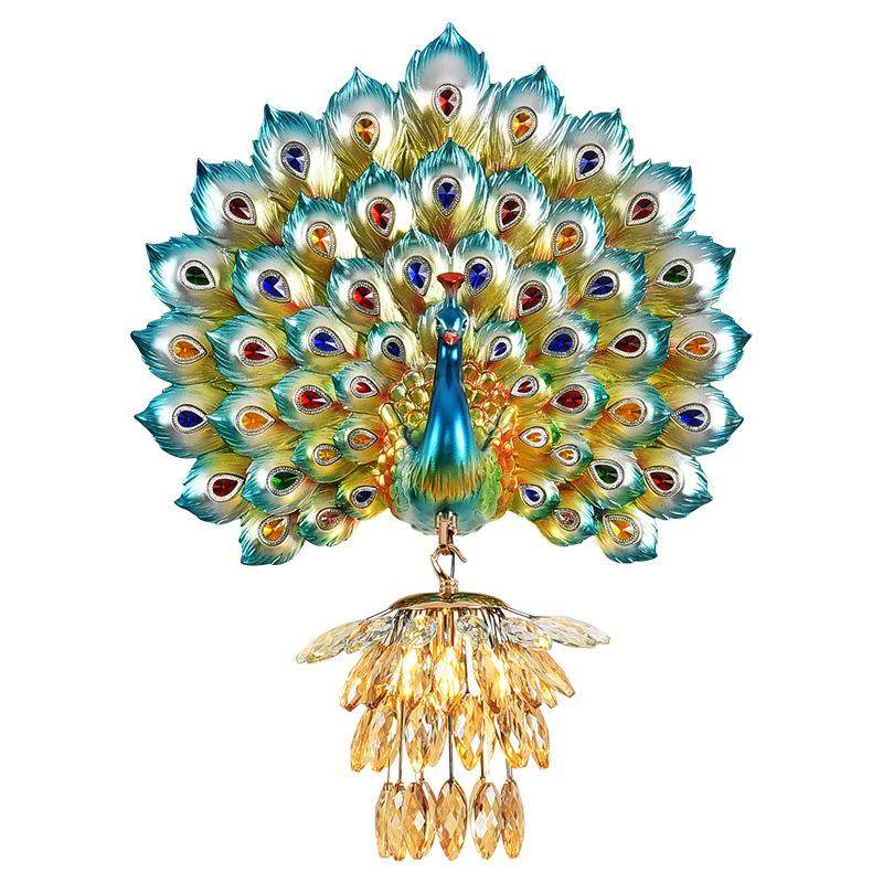 创意孔雀壁灯欧式客厅背景墙美式复古轻奢装饰床头卧室儿童新款灯
