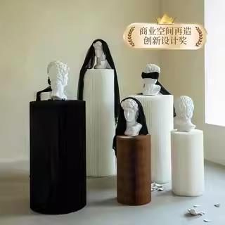 圆柱商品展示台橱窗展示架货架陈列 落地流水 圆形装饰台中岛