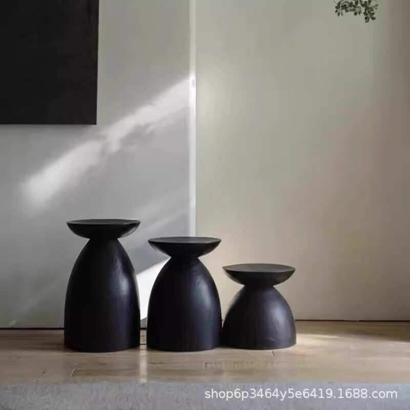 圆形实木墩诧寂风沙发边几床头