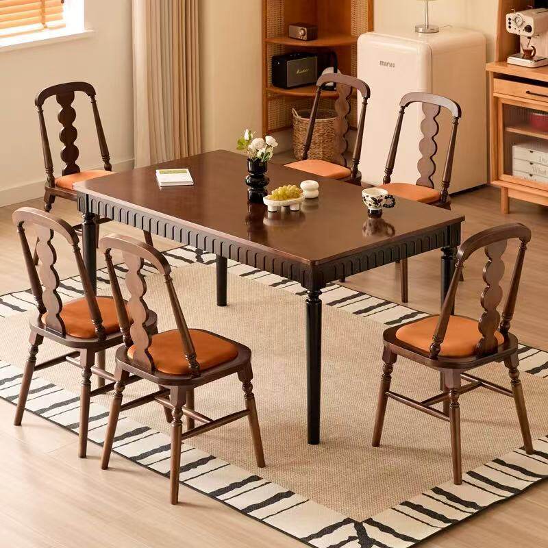 法式美式实木复古餐桌餐桌椅组合小户型古风家用长方形桌子饭桌