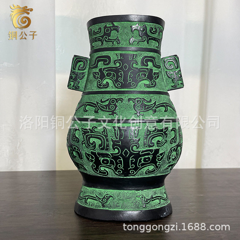 仿古青铜器扁壶摆件龙凤花瓶古玩插花团建会场布置道具投壶道具