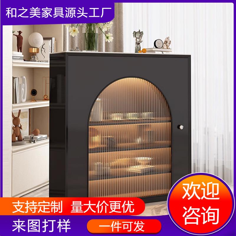法式复古壁炉装饰柜客厅简约现代黑色展示柜玄关收纳置物架餐边柜