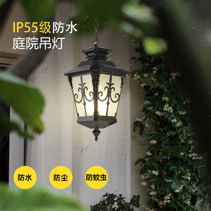 美式吊灯户外防水防锈庭院灯具走廊过道阳台灯室外别墅花园小吊灯图片