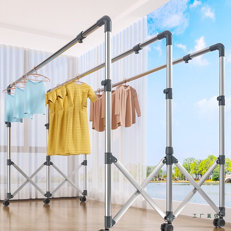 晾衣架落地折叠家用晒被子神器双杆式凉衣服架室内移动阳台晒衣架