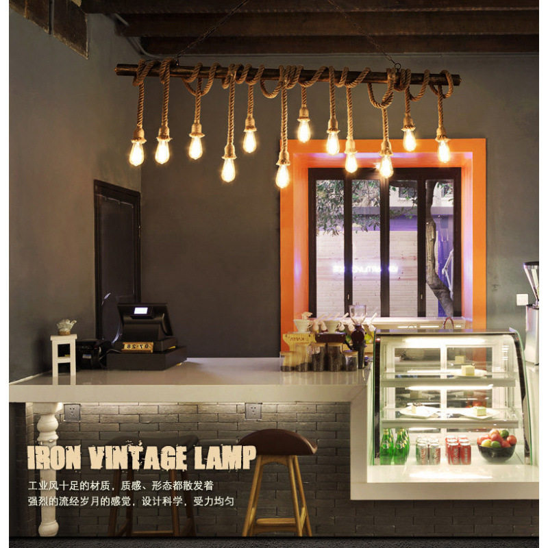 LOFT酒吧吧台服装店橱窗网咖理发店怀旧工业风装饰麻绳水管吊灯