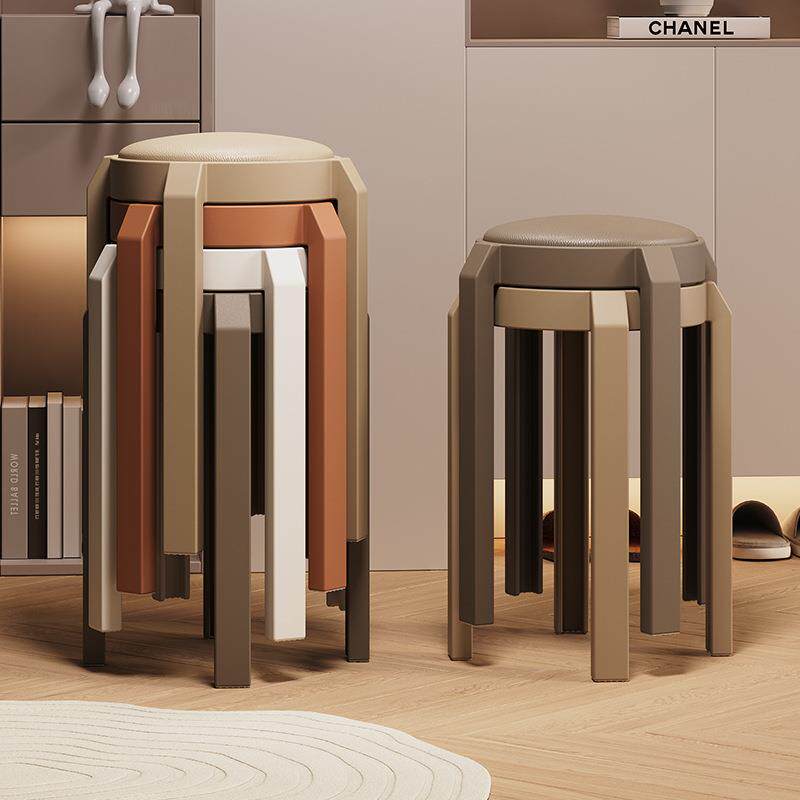 软包凳子家用简约2026新款餐桌椅子备用轻奢高级感可叠放圆凳餐椅