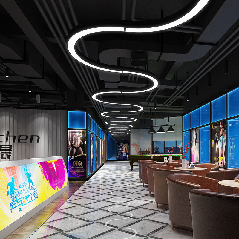 LED圆环弧形半圆吊灯办公室前台健身房网吧工业风造型灯具