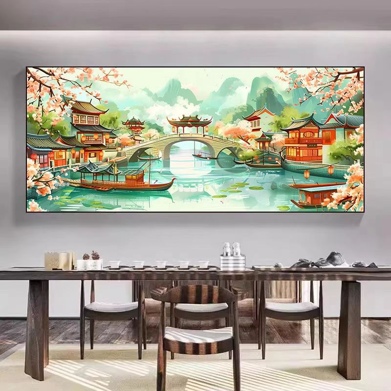 十字绣忆江南2024新款线绣新中式古风客厅办公室风景山水画53色